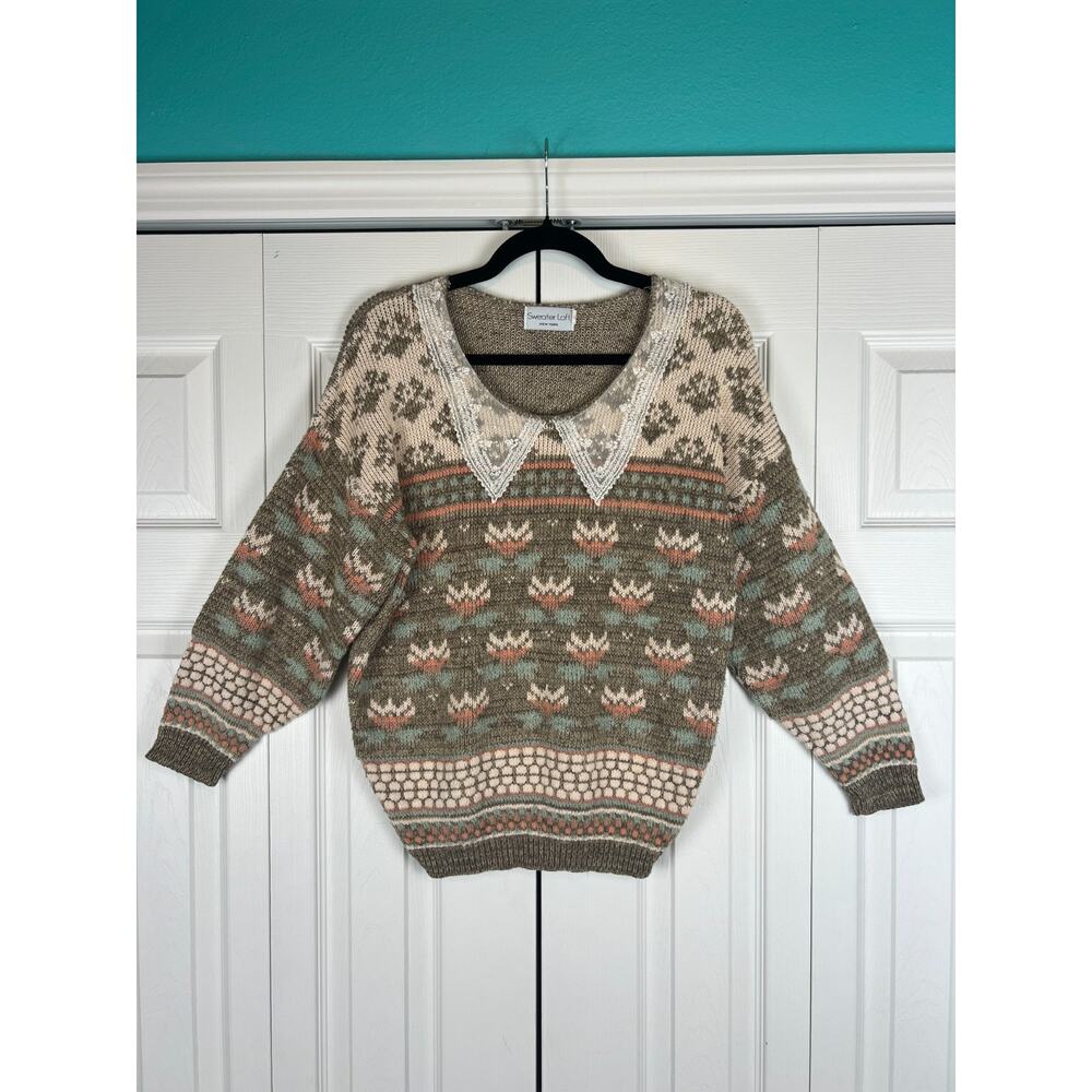 Vintage Sweater Loft Knit Sweater Peter Pan Collar Cottage Floral S - Picture 9 of 10
